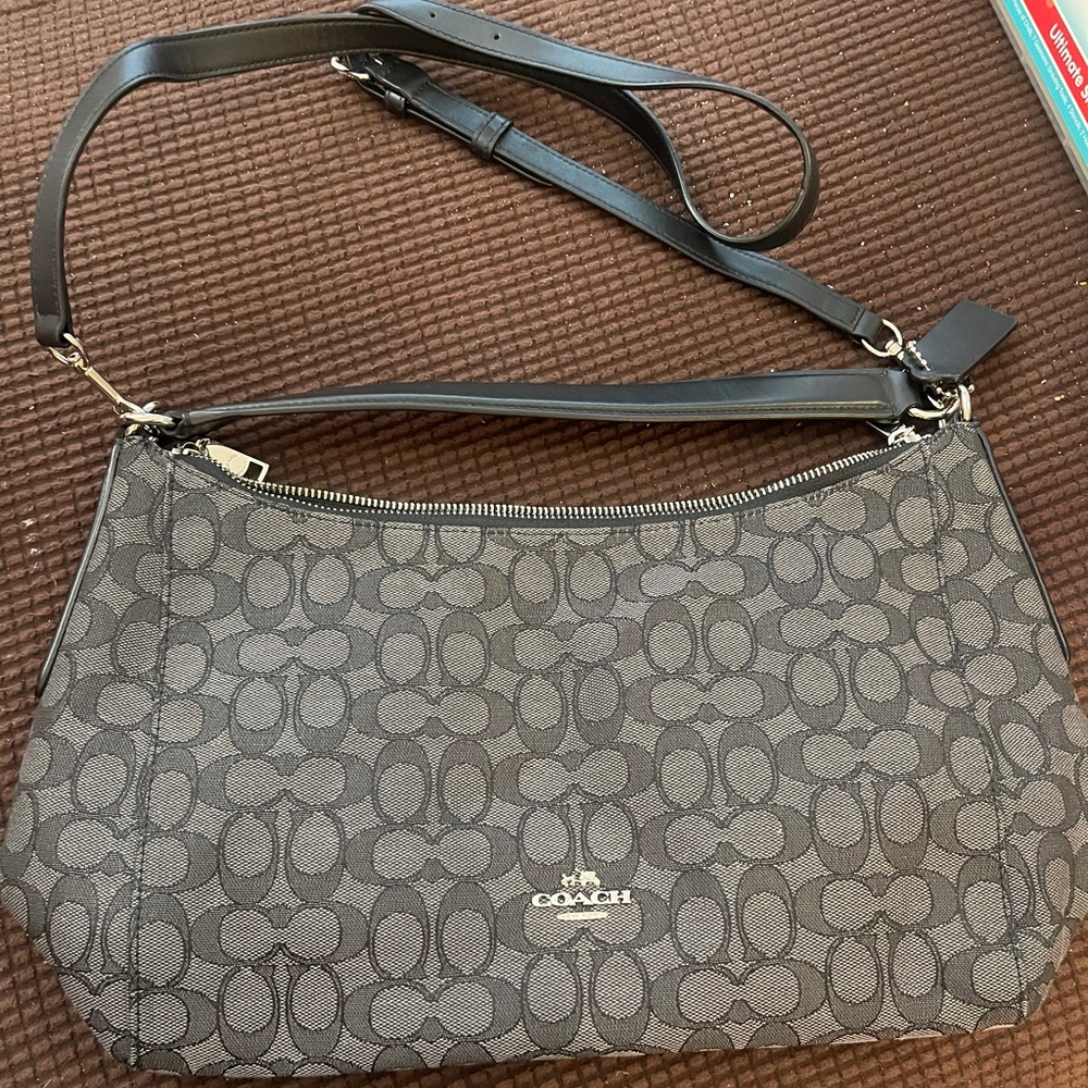 Coach Black and Gray Signature Shoulder Bag